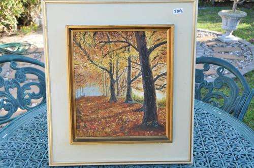 amazing oil on board forrest scene,signed by artist