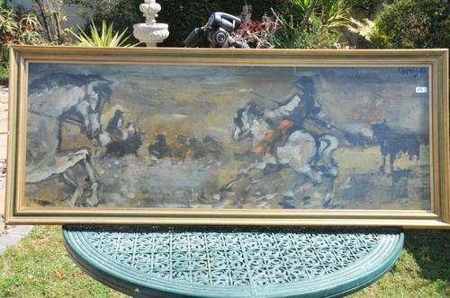 BIG OIL ON BOARD,BULL FIGHT ,SIGNED BY KARRIGAN