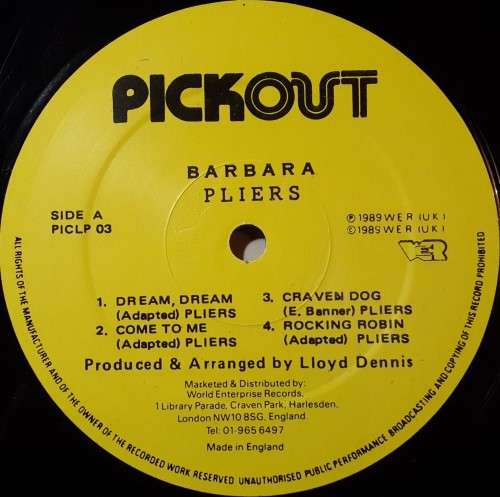 PLIERS - BARBARA - VINYL LP ( NO SLEEVE )