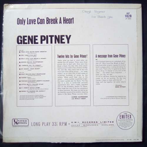 GENE PITNEY - ONLY LOVE CAN BREAK A HEART (VINYL LP)