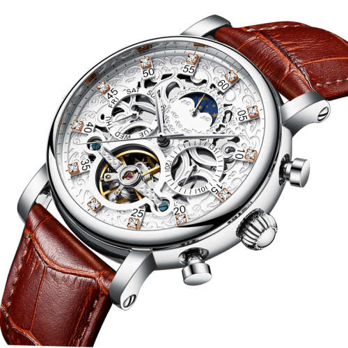 KINYUED J026-3 Stainless Steel Leather Watch Waterproof Wristwatch