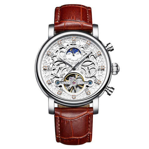 KINYUED J026-3 Stainless Steel Leather Watch Waterproof Wristwatch