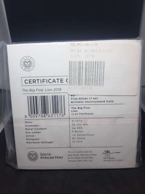 *RARE* 2019 Big 5 I Silver 1Oz Lion BU Coin