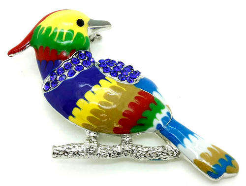 COLORFUL PAROT BROOCH WITH BEAUTIFUL COLOURED CRYSTAL INLAYS
