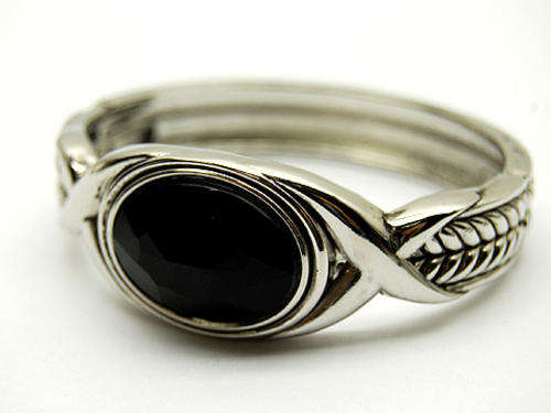 TWO TONE CABOCHAN LUCITE HINGE BANGLE-BRACELET