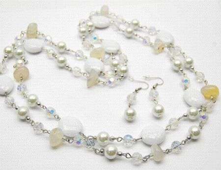 PEARL (SIM) BEADS AND CRYSTAL BEADS LONG STRING NECKLACE SET