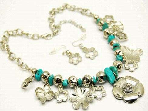 CHUNKY CHARMS NECKLACE SET WITH NATURAL STONE TURQUOISE  BEADS