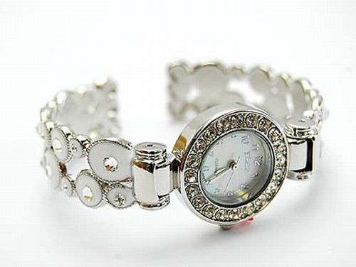 ROUND FACE WITH AUSTRIAN CRYSTALS BIZEL - GENEVA PLATINUM CUFF WATCH - WITH LUCITE ROUND BEADS