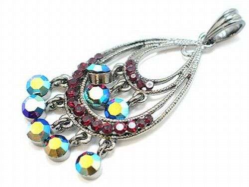 MULTI-COLOURED, SWAROVSKY CRYSTALS PENDANT AND LONG BRONZE CHAIN