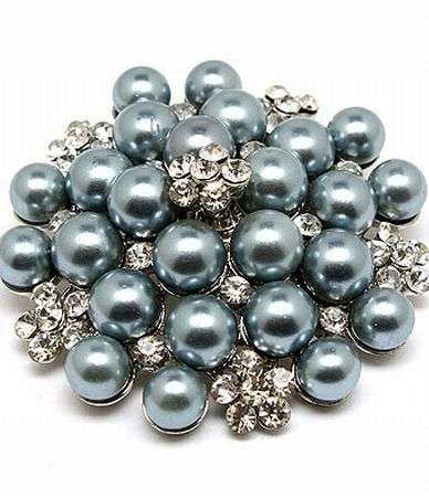BLUE -GREY GLASS PEARLS AND CRYSTALS - BROOCH