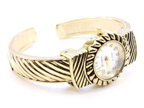 ROUND FACE GENEVA PLATINUM LADIES CUFF WATCH - LARGE NUMBERS ON FACE