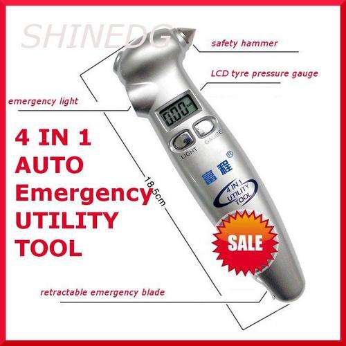 4 IN 1 AUTO Emergency UTILITY Tool - Tyre Guage