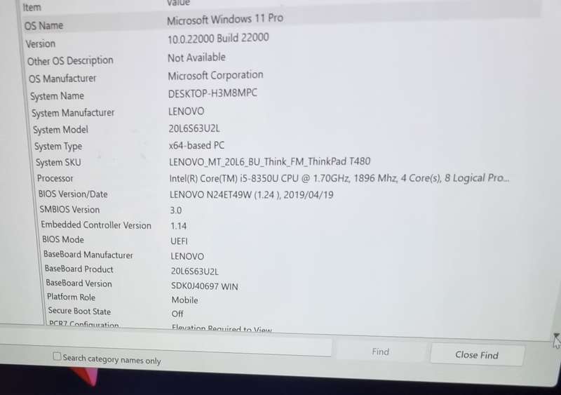 Lenovo t480 i5 8350u touchscreen Fhd1080p, 16gb,256ssd