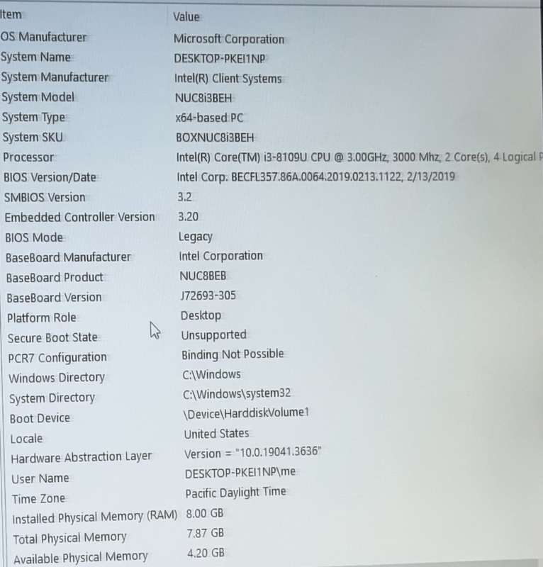Intel nuc i3-8th gen, 500gb hdd, 8gb ram