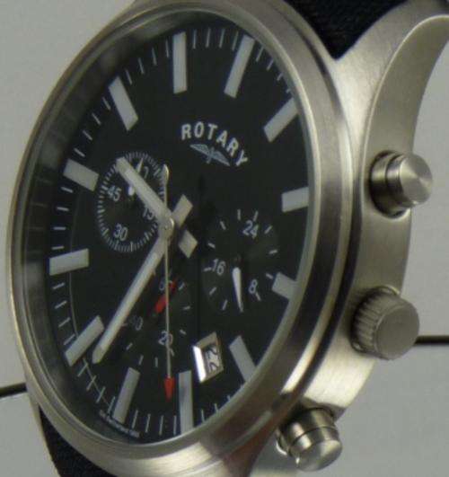 NEW ROTARY GS03397 Black Leather/Textile Chronograph Gents Watch*STUNNING NEW ARRIVAL*