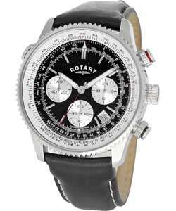 ROTARY Chronograph Black Leather Strap Aviator Gents Watch*RARE ITEM*