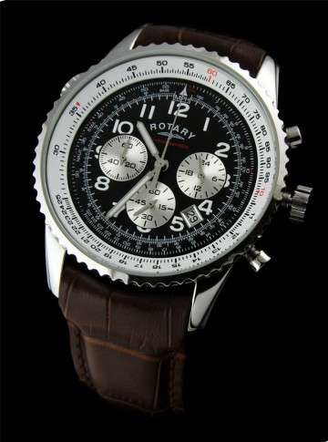 ROTARY Chronograph Black Leather Strap Aviator Gents Watch*SPECIAL EDITION*