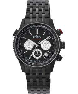 ROTARY Chronograph Aviator Pilot(FULL BLACK STAINLESS STEEL) Gents Watch*VERY,VERY RARE ITEM*