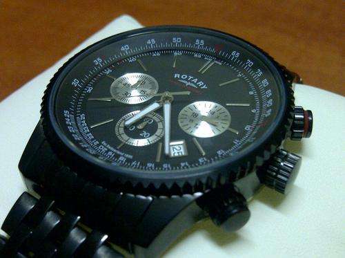 ROTARY Chronograph Aviator Pilot(FULL BLACK STAINLESS STEEL) Gents Watch*VERY,VERY RARE ITEM*