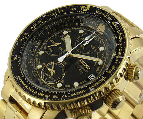 New SEIKO Flightmaster Pilot Gents Chronograph GOLD Watch"ONLY 1 AVAILABLE!!""