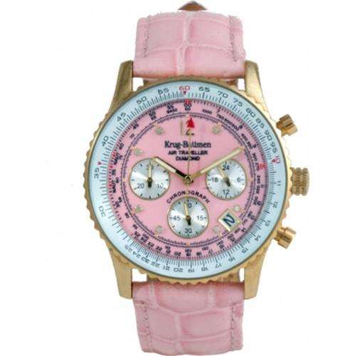 **NEW**KRUG BAUMEN Pink Dial Chronograph Sliderule Ladies Watch(EXQUISITE!)