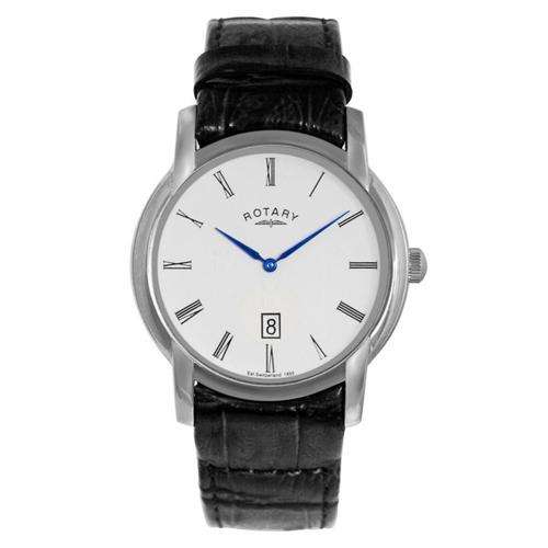 NEW MENS ROTARY BALTIMORE Black Leather Stainless Steel Watch(Classy & Elegant!)