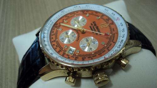 **NEW**KRUG BAUMEN **8 Diamonds** Orange Dial Chronograph Sliderule Gents Watch(IN STOCK!)