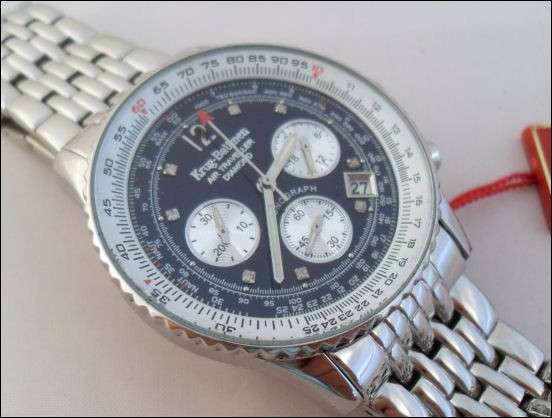 **NEW**KRUG BAUMEN Airtraveller Pilot Gents Chronograph Watch(8 DIAMONDS-CERTIFICATE INCLUDED)