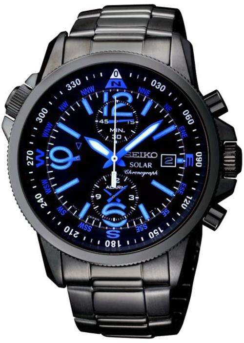New SEIKO Solar Alarm Chronograph Black Ion Plated Gents Sports Watch"2013-TOP PICK"