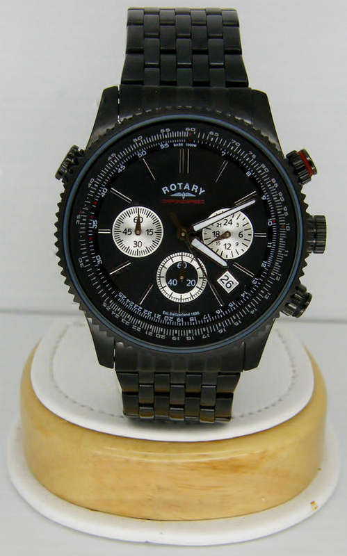 ROTARY Chronograph Aviator Pilot(FULL BLACK STAINLESS STEEL) Gents Watch*VERY,VERY RARE ITEM*