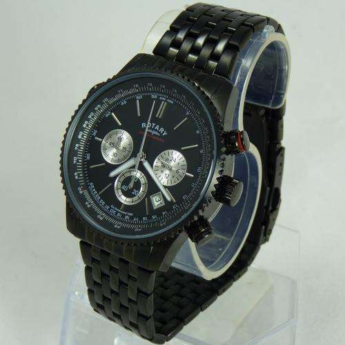 ROTARY Chronograph Aviator Pilot(FULL BLACK STAINLESS STEEL) Gents Watch*VERY,VERY RARE ITEM*