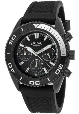 ROTARY Gents Black Rubber Chronograph Quartz Watch "QUALITY GUARANTEED!!!"