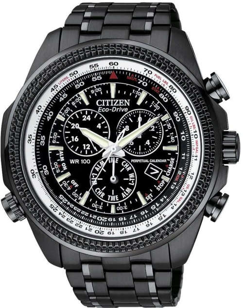 New Citizen Eco-Drive Black Perpetual Calendar Gents  Watch"NO MORE BATTERIES EVER!"
