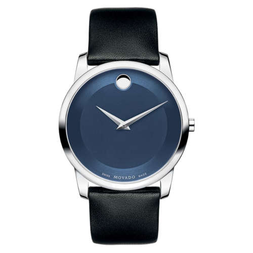 New MOVADO Museum Blue Dial Black Leather Gents Dress Watch **HIGH END WATCH!**
