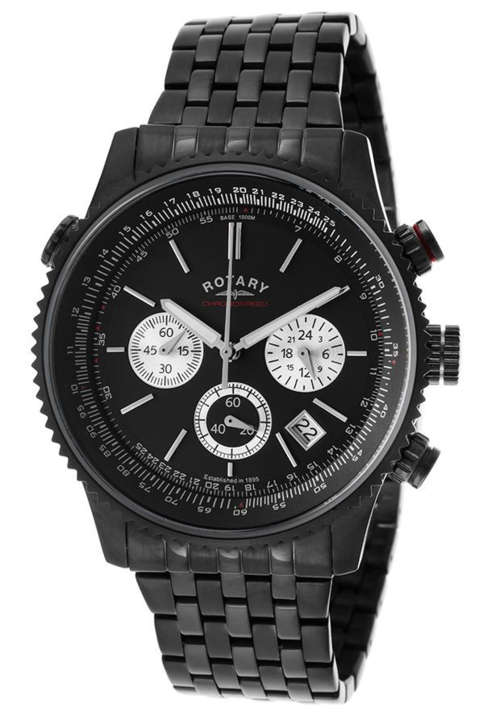 ROTARY Chronospeed Flightmaster Black Chronograph Gents Quartz Watch"ALL BLACK SPECIAL!!"