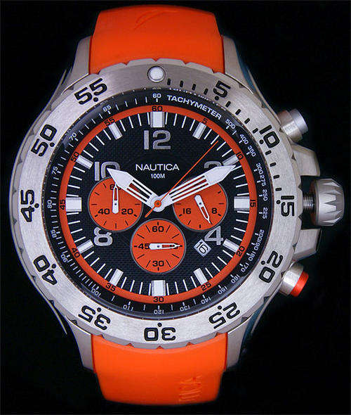 NEW 2011 Nautica BFD 101 Orange Chronograph Watch**NEW ARRIVAL**