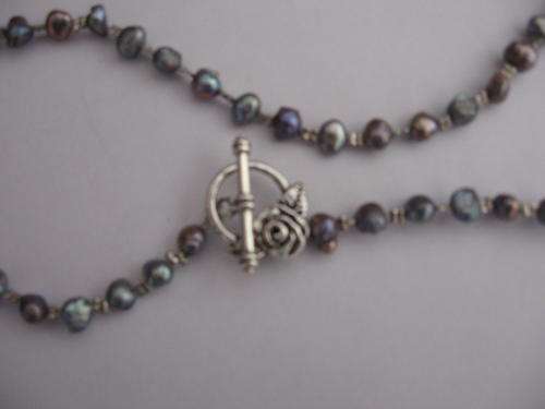 ***OCEAN BLUE*** FRESH WATER PEARL necklace with rose clasp!!