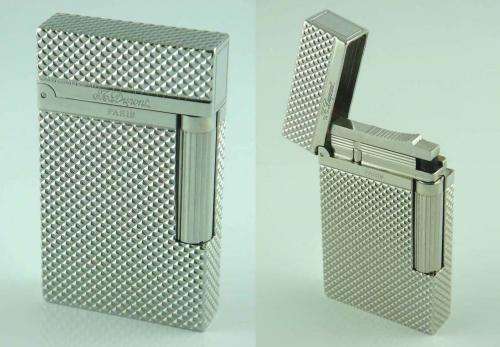 ST Dupont Silver Lighter 4FKI2J8 with a black leather pouch
