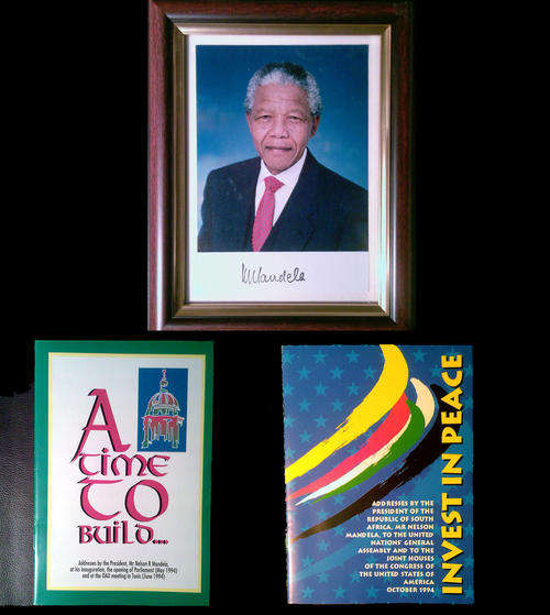 1 x Signed and Framed Photo of Nelson Mandela PLUS 2 x booklets of his Presidential Addresses.