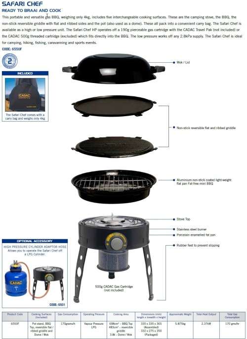 Cadac Safari Chef 1 with High Pressure Cylinder Adaptor Hose.
