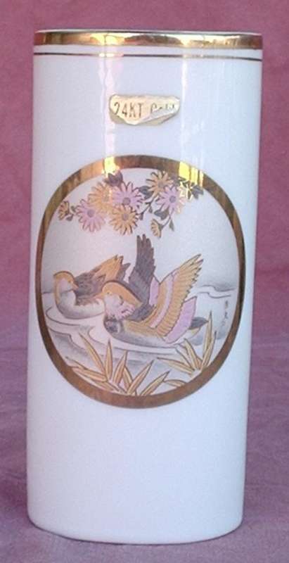 Sibond Creations - Japanese style vase - 24 carat gold trim - Two ducks on pond