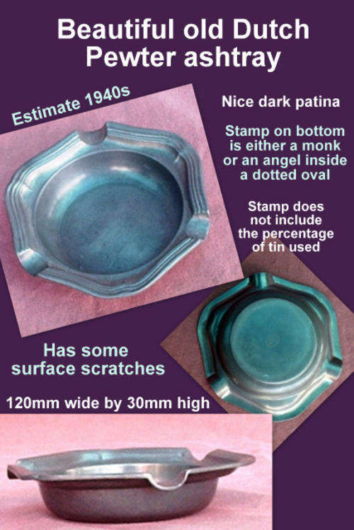 1940 pewter ashtray dutch angel monk dark patina