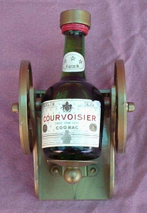 Sealed 27ml Courvoisier Cognac - Minature mounted on plastic cannon - In original packaging