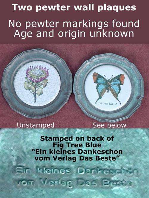 Pewter wall plaques - Protea and Fig Tree Blue - 100mm across - 120gr
