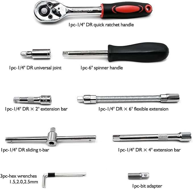 46 piece 1/4 inch socket ratchet wrench set with storage box for car repair