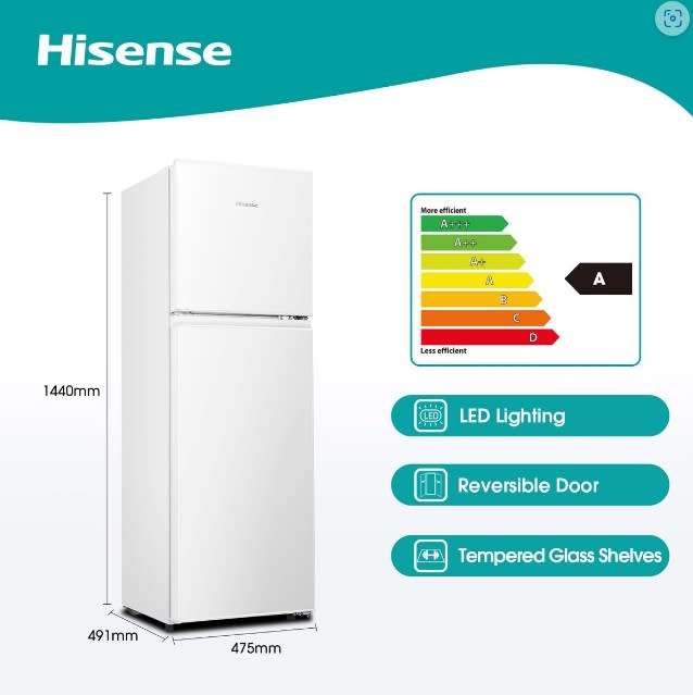 Hisense 154L Top Freezer Fridge - White