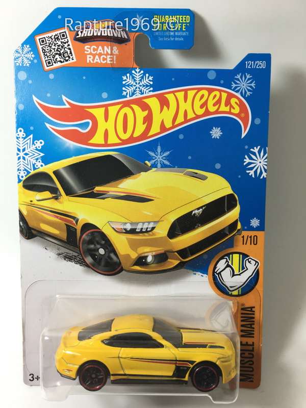 Hot Wheels-2015 Ford Mustang GT-2016 Hot Wheels HW Muscle Mania-Yellow-Long Card