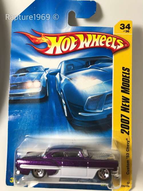 Hot Wheels-Custom '53 Chevy-2007 New Models #34-Purple-Long Card-Card Damaged