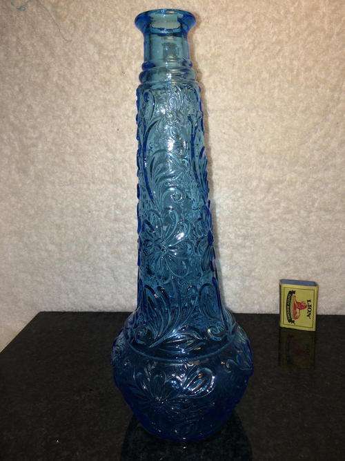Vintage Pressed Blue Glass Bottle