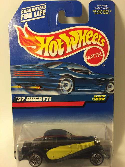 1999 Hot Wheels #1098 - 37 Bugatti - Black - Long Card